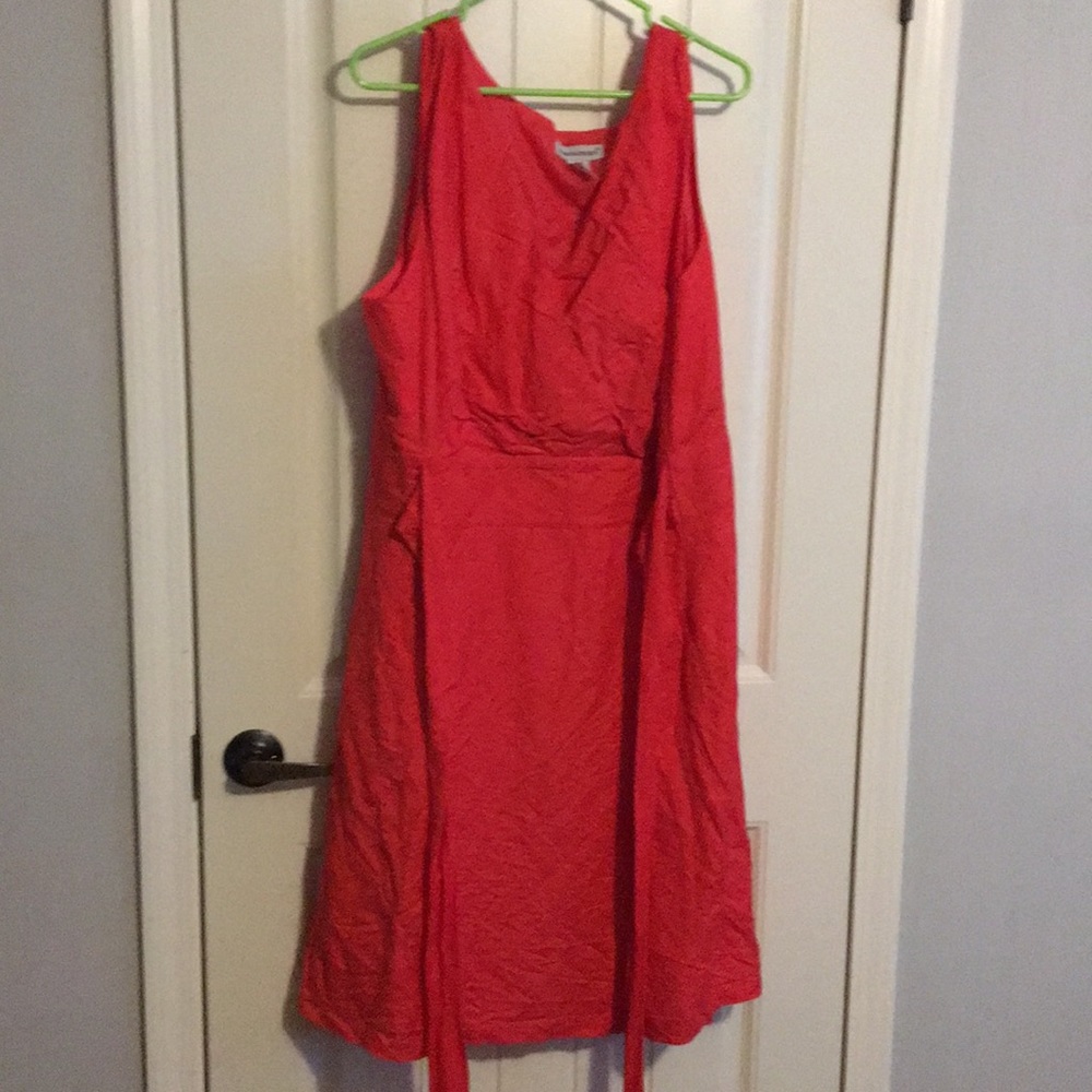 Red linen wrap dress